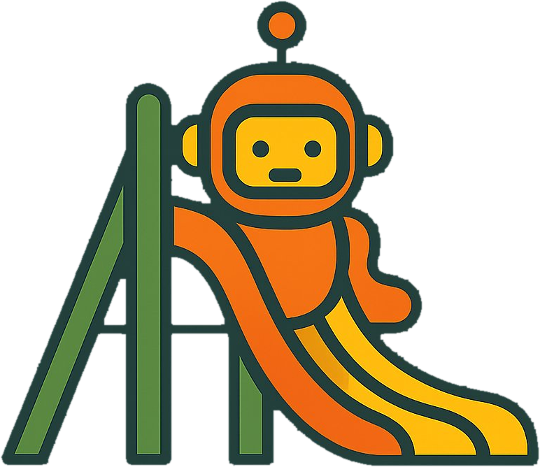 Aitellar logo - friendly robot on a slide